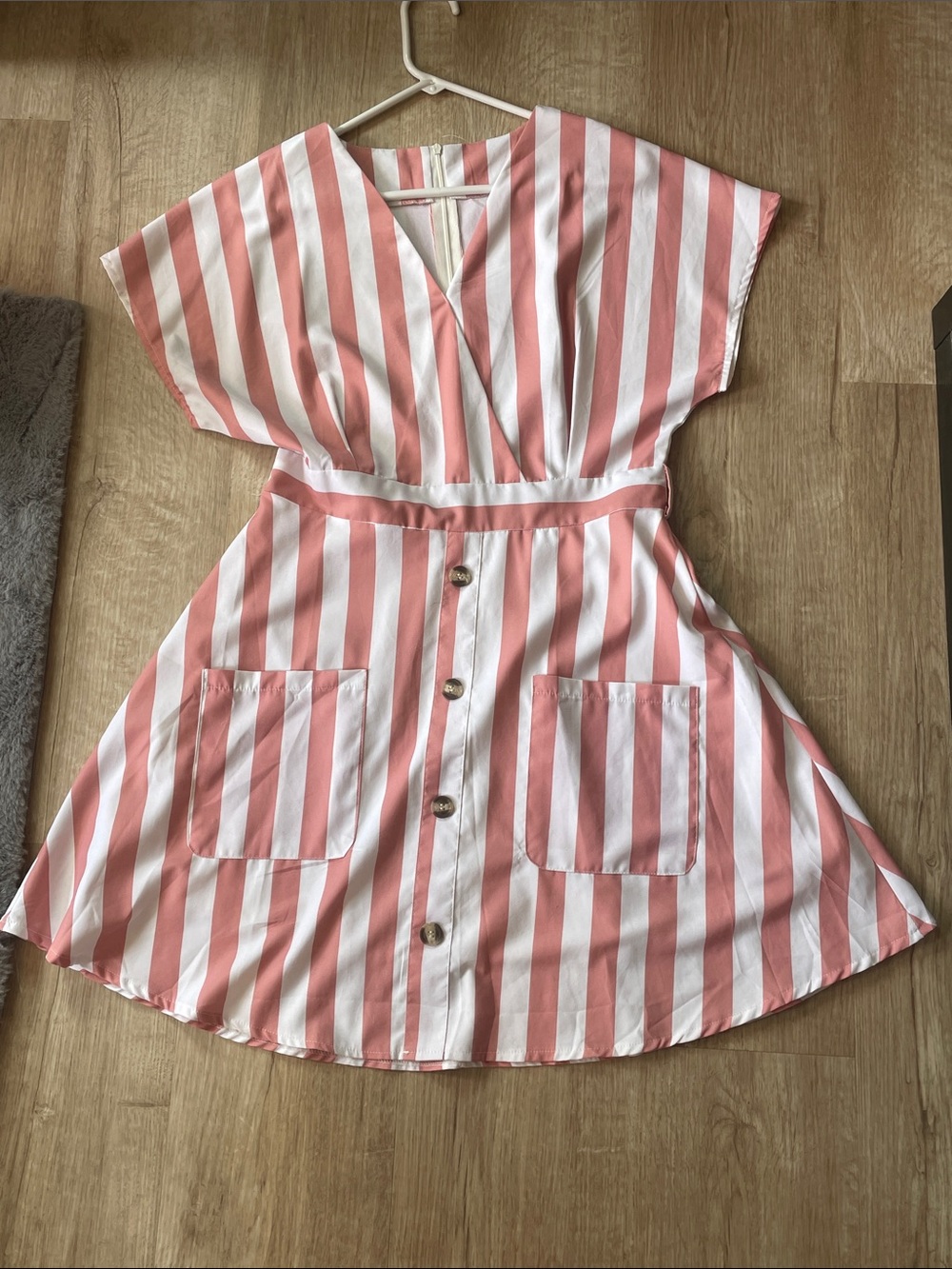 Striped Pink & White Dress with pockets and buttons in the front